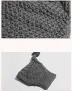 Size L Grey Whimsical Knit Dog Hat with Pom-Pom - Cozy Winter Pet Beanie & Snood