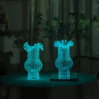 Green Elegant Glow-in-the-Dark Glass Vase - Vintage-Style Ruffled & Ribbed Centrepiece