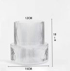 Transparent Modern Two-Tier Ribbed Glass Vase - Elegant Cylindrical Flower Centrepiece for Home Decor