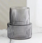 Grey Modern Two-Tier Ribbed Glass Vase - Elegant Cylindrical Flower Centrepiece for Home Decor