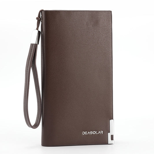 Brown Men's Business Casual Long Wallet Clutch - PU Leather Large Capacity Phone & Card Holder with Wrist Strap