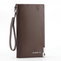 Brown Men's Business Casual Long Wallet Clutch - PU Leather Large Capacity Phone & Card Holder with Wrist Strap