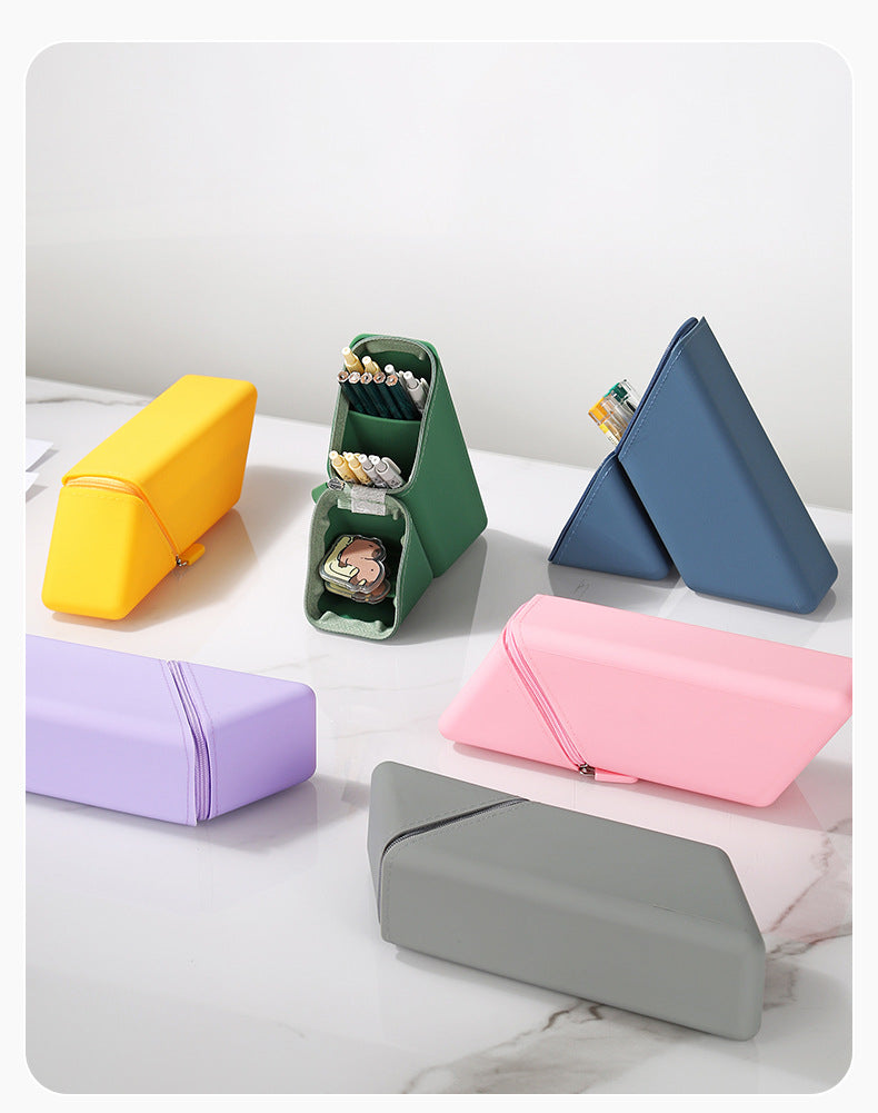 Purple Transforming Silicone Pencil Case - Stand-Up Pen Holder & Stationery Organizer