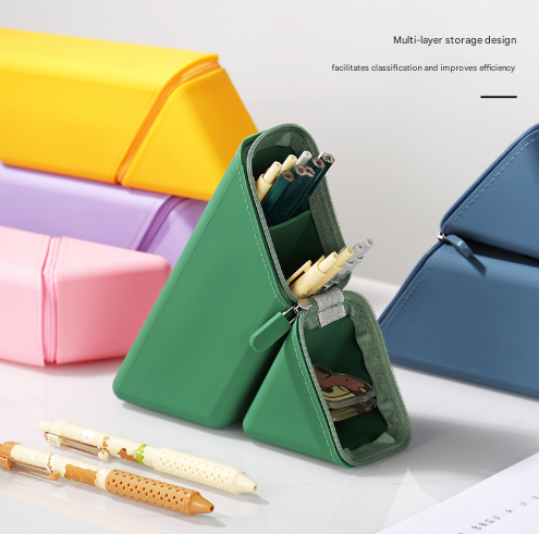 Grey Transforming Silicone Pencil Case - Stand-Up Pen Holder & Stationery Organizer