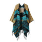 Blue Light-tan Palindrome Fringe Bohemian Fringe Shawl Cloak - 160 x 135 cm Ethnic Inner Mongolia Style Double-Sided Scarf Cape