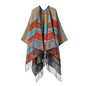 Blue Orange Palindrome Fringe Bohemian Fringe Shawl Cloak - 160 x 135 cm Ethnic Inner Mongolia Style Double-Sided Scarf Cape