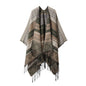 Grey Coffee Palindrome Fringe Bohemian Fringe Shawl Cloak - 160 x 135 cm Ethnic Inner Mongolia Style Double-Sided Scarf Cape