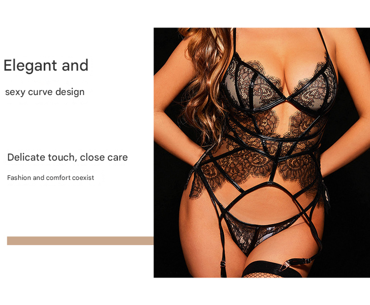 S Black Angel Luxe Sheer Lace Lingerie Set - Ultra-Thin Sexy European-Style Set
