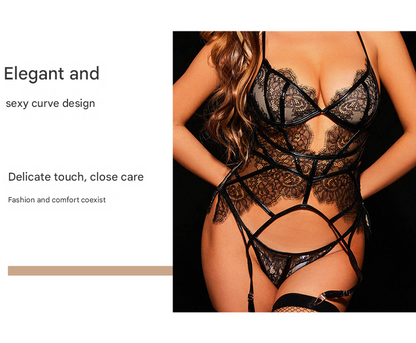 XL Black Angel Luxe Sheer Lace Lingerie Set - Ultra-Thin Sexy European-Style Set