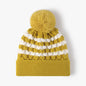 2-PCS Yellow Stylish Two-Tone Pom-Pom Ear Warmer Knit Hat - Lined for Women
