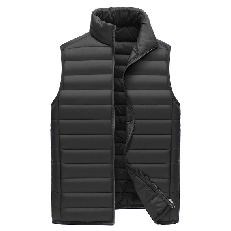 XL Black Men's Lightweight Puffer Vest - Stand Collar Quilted Sleeveless Jacket for Winter