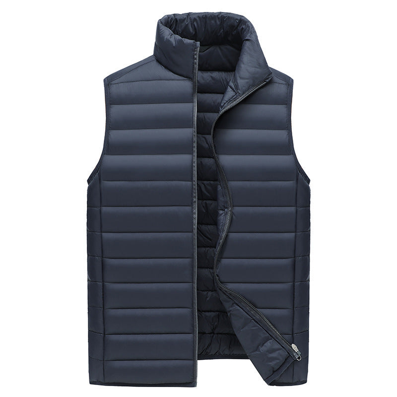 L Navy Blue Men's Lightweight Puffer Vest - Stand Collar Quilted Sleeveless Jacket for Winter