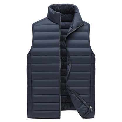L Navy Blue Men's Lightweight Puffer Vest - Stand Collar Quilted Sleeveless Jacket for Winter
