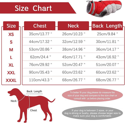 XL Red Grey Premium Winter Puffer Dog Coat - Windproof & Fleece-Lined Jacket for Cold Weather
