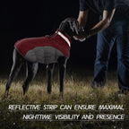 XXXL Red Grey Premium Winter Puffer Dog Coat - Windproof & Fleece-Lined Jacket for Cold Weather