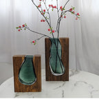 Modern Sculptural Wood and Glass Vase for Home Decor