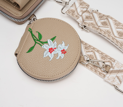 Purple Chic Floral Embroidered 2-in-1 Crossbody Phone Bag with Coin Purse