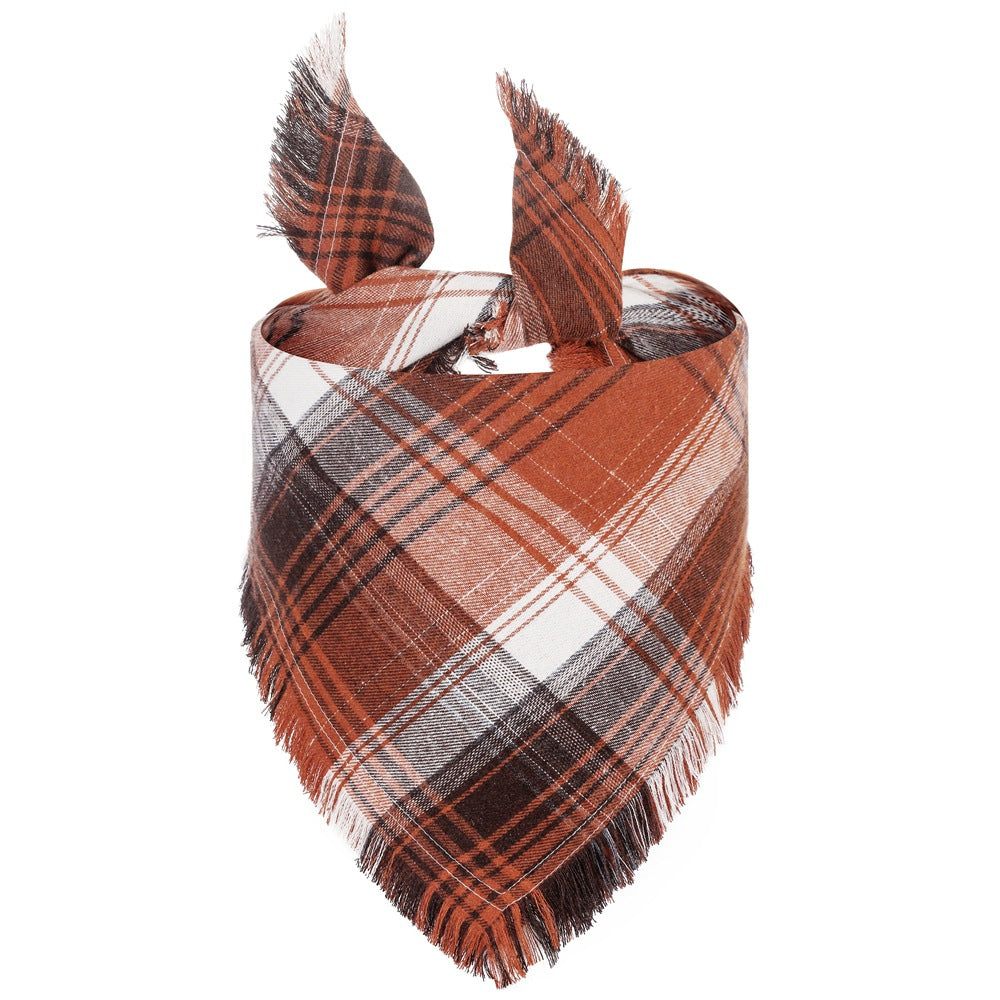 Red, Black and White M 65x45x45cm Thanksgiving Plaid Dog Bandana 2-Pack - Festive Tassel Triangle Scarf for Pets