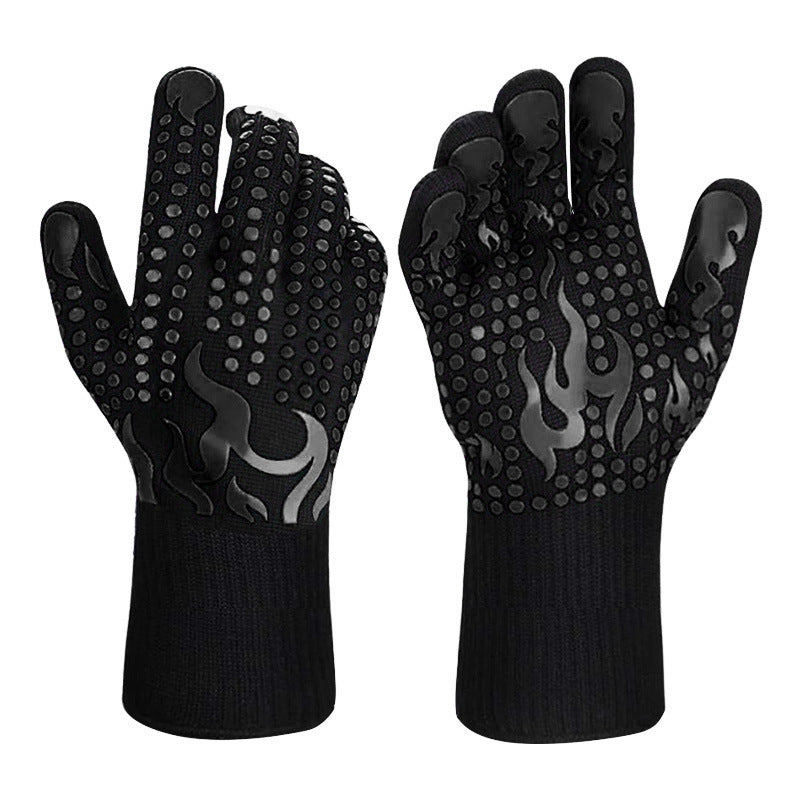 Black a Pair Of Extreme Heat Resistant BBQ Gloves (500°C) - Aramid Fiber with Non-Slip Silicone Grip for Grilling & Oven Use