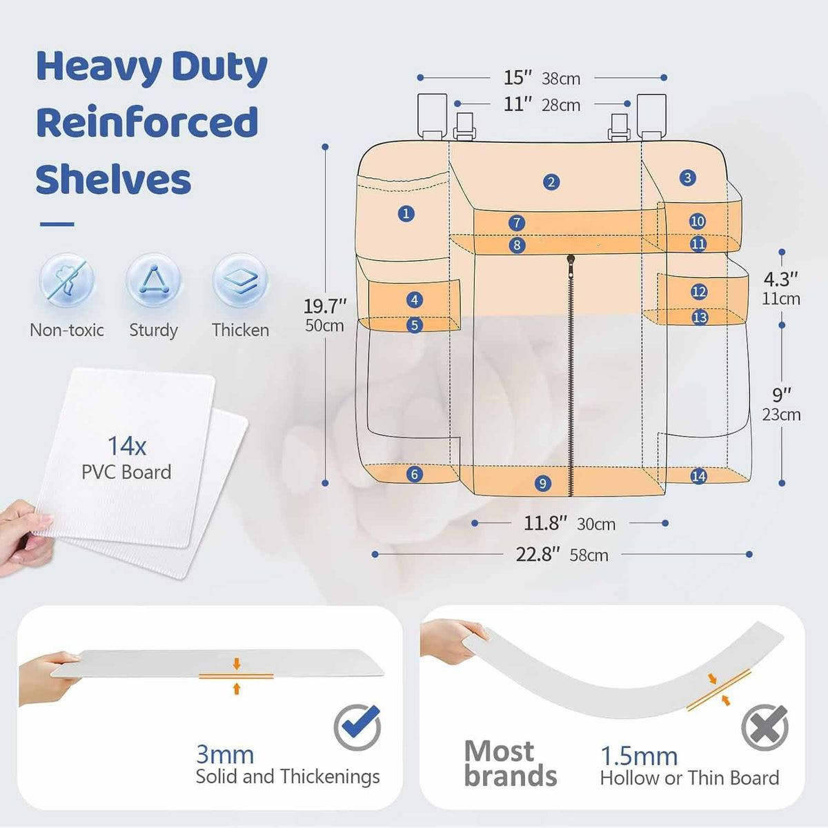 Grey Foldable Baby Crib Storage Hanging Bag - Large Capacity Organizer for Cribs and Changing Tables
