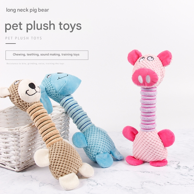 2-Piece Pink Long Neck Plush Dog Toy - Interactive Chew & Cuddle Toy for Puppies