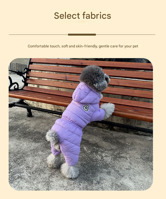 Orange Warm Puffer Dog Coat - Waterproof Four-Legged Winter Jumpsuit for Small Dogs