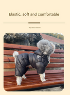 Orange Warm Puffer Dog Coat - Waterproof Four-Legged Winter Jumpsuit for Small Dogs