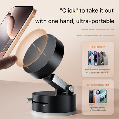 Black Multi-Functional Vacuum Suction Cup Stand - Foldable, Extendable Kitchen Lazy Person's Dual-Sided Magnetic Phone Holder