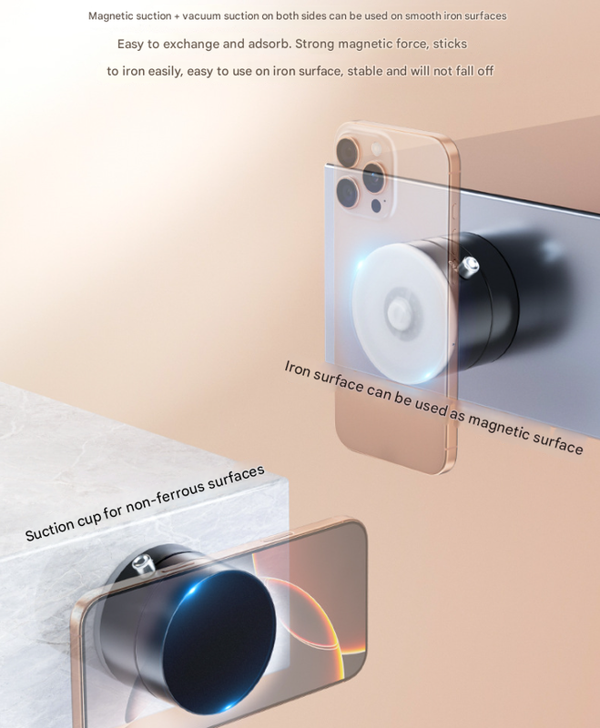 White Multi-Functional Vacuum Suction Cup Stand - Foldable, Extendable Kitchen Lazy Person's Dual-Sided Magnetic Phone Holder