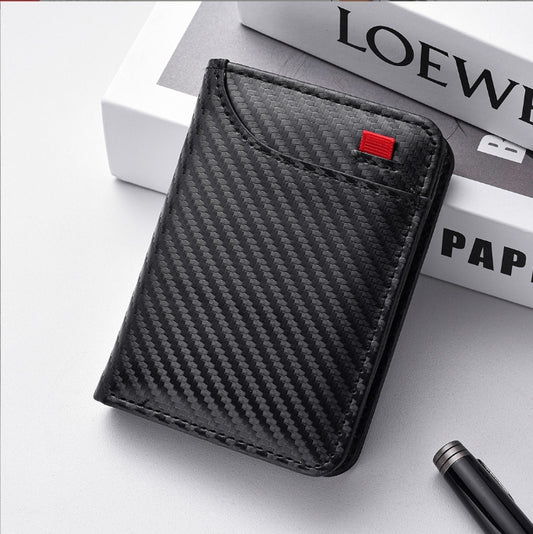 Black Sleek Carbon Fiber Vertical Wallet for Men - Slim Bifold Card Holder with Clear ID Window