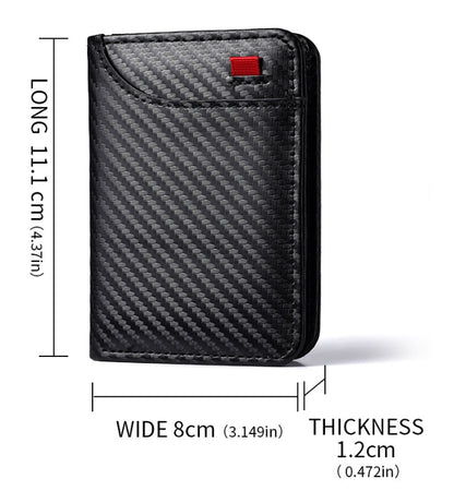 Black Sleek Carbon Fiber Vertical Wallet for Men - Slim Bifold Card Holder with Clear ID Window