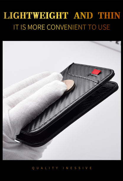 Coffee-colored Sleek Carbon Fiber Vertical Wallet for Men - Slim Bifold Card Holder with Clear ID Window