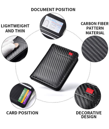 Coffee-colored Sleek Carbon Fiber Vertical Wallet for Men - Slim Bifold Card Holder with Clear ID Window