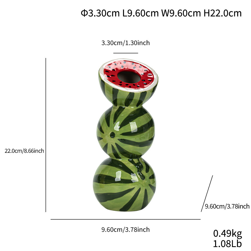 Watermelon Whimsical Stacked Fruit Ceramic Vase - Nordic Style Flower Holder for Modern Home Decor