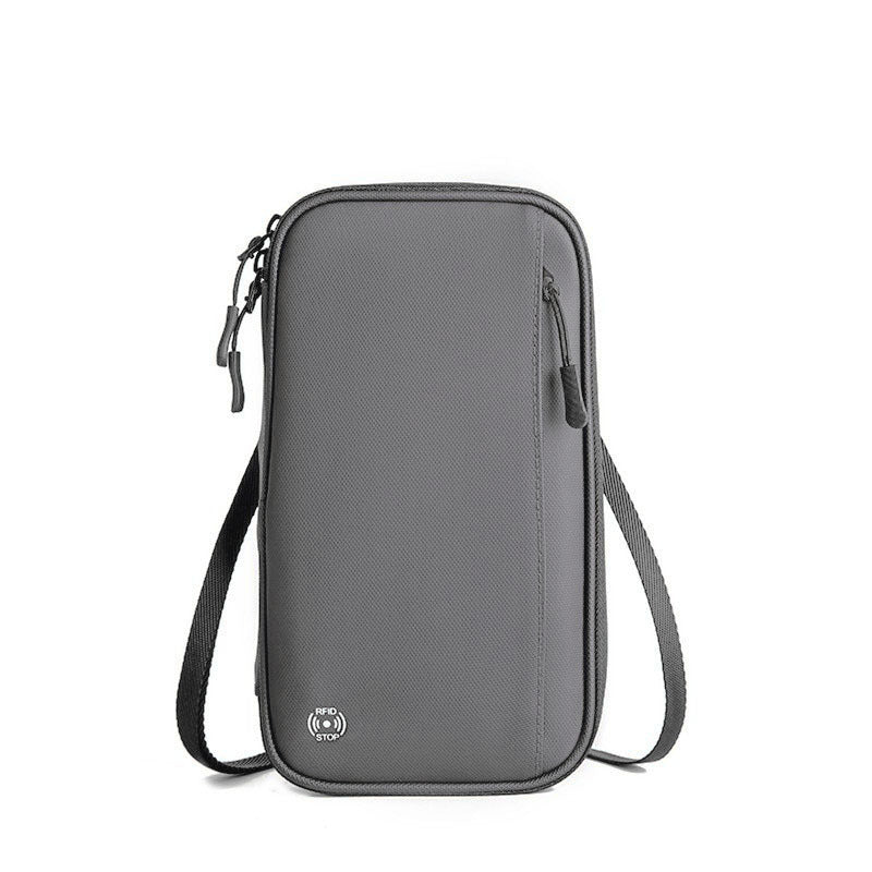 Grey RFID Blocking Travel Wallet - Multi-functional Large Capacity Passport Holder & Card Organizer with Adjustable Strap for Men & Women