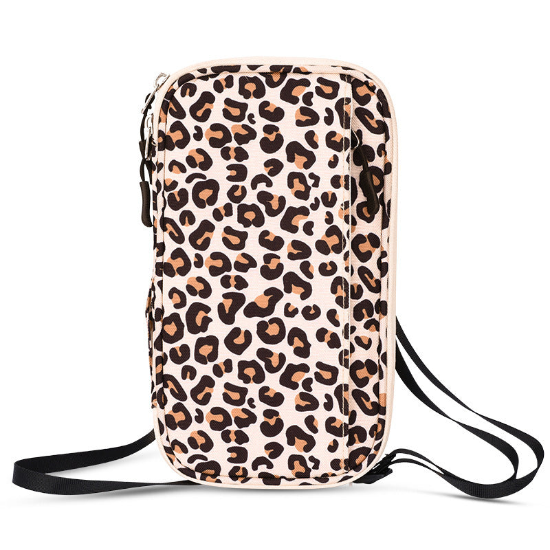 Leopard print RFID Blocking Travel Wallet - Multi-functional Large Capacity Passport Holder & Card Organizer with Adjustable Strap for Men & Women
