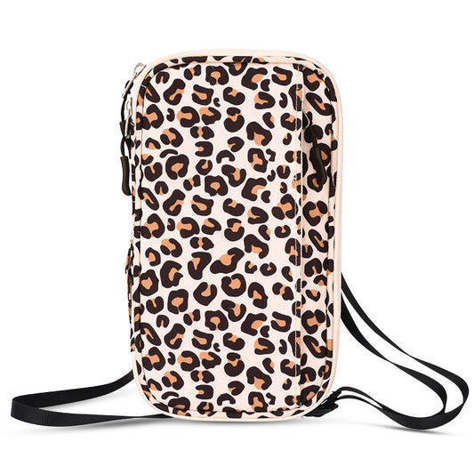 Leopard print RFID Blocking Travel Wallet - Multi-functional Large Capacity Passport Holder & Card Organizer with Adjustable Strap for Men & Women