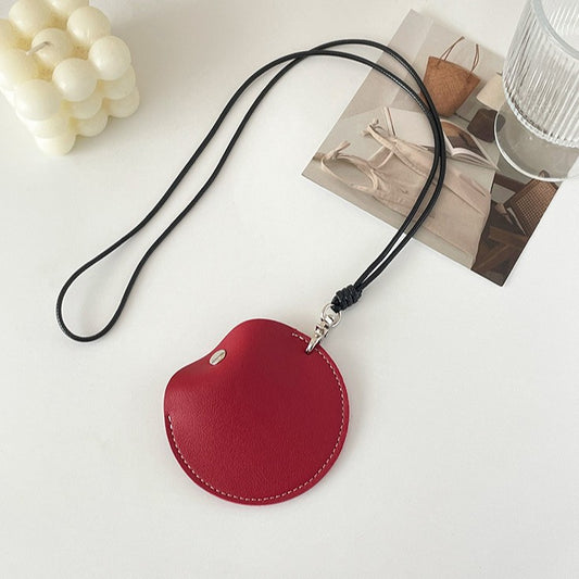 Red Stylish Leather Earbud Pouch with Lanyard - Portable & Compact Coin Purse for Small Items