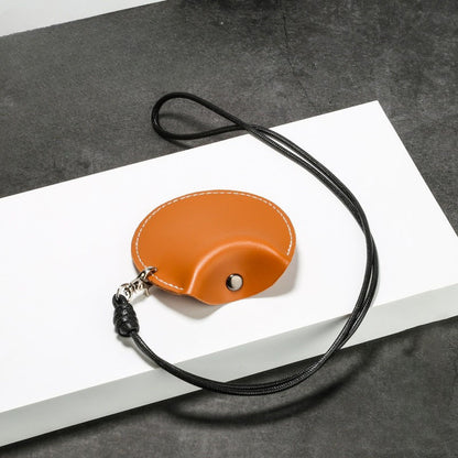 Chocolate color Stylish Leather Earbud Pouch with Lanyard - Portable & Compact Coin Purse for Small Items