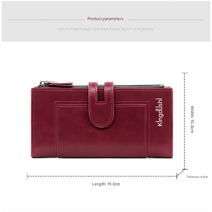 Light coffee Women's Stylish Long Wallet - Multi-Card Slot PU Leather Clutch with Phone Pocket & Coin Zipper