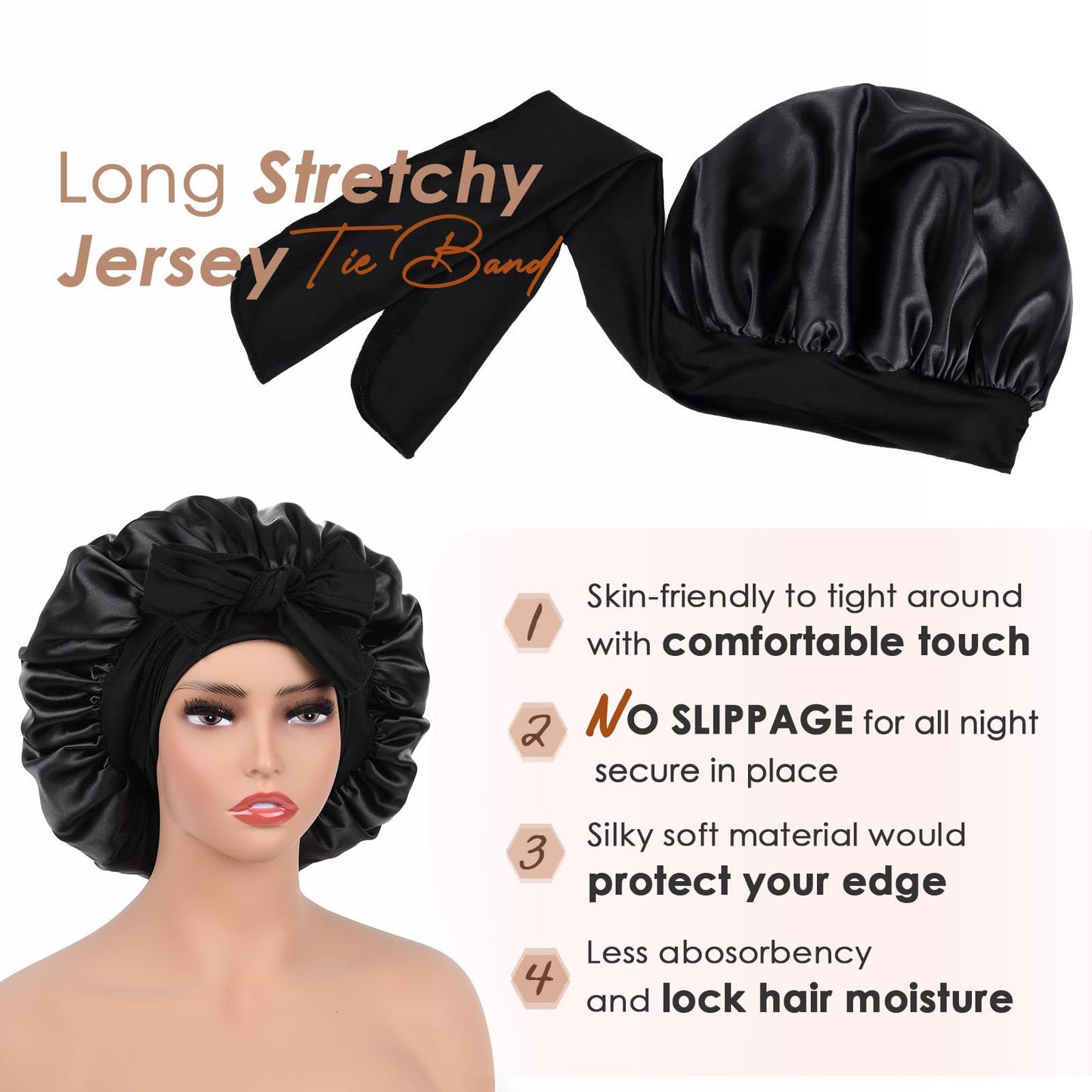 Rose red Luxury Double Layer Satin Bonnet with Bow Tie - Large Hair Protection Sleep Cap for All Hair Types