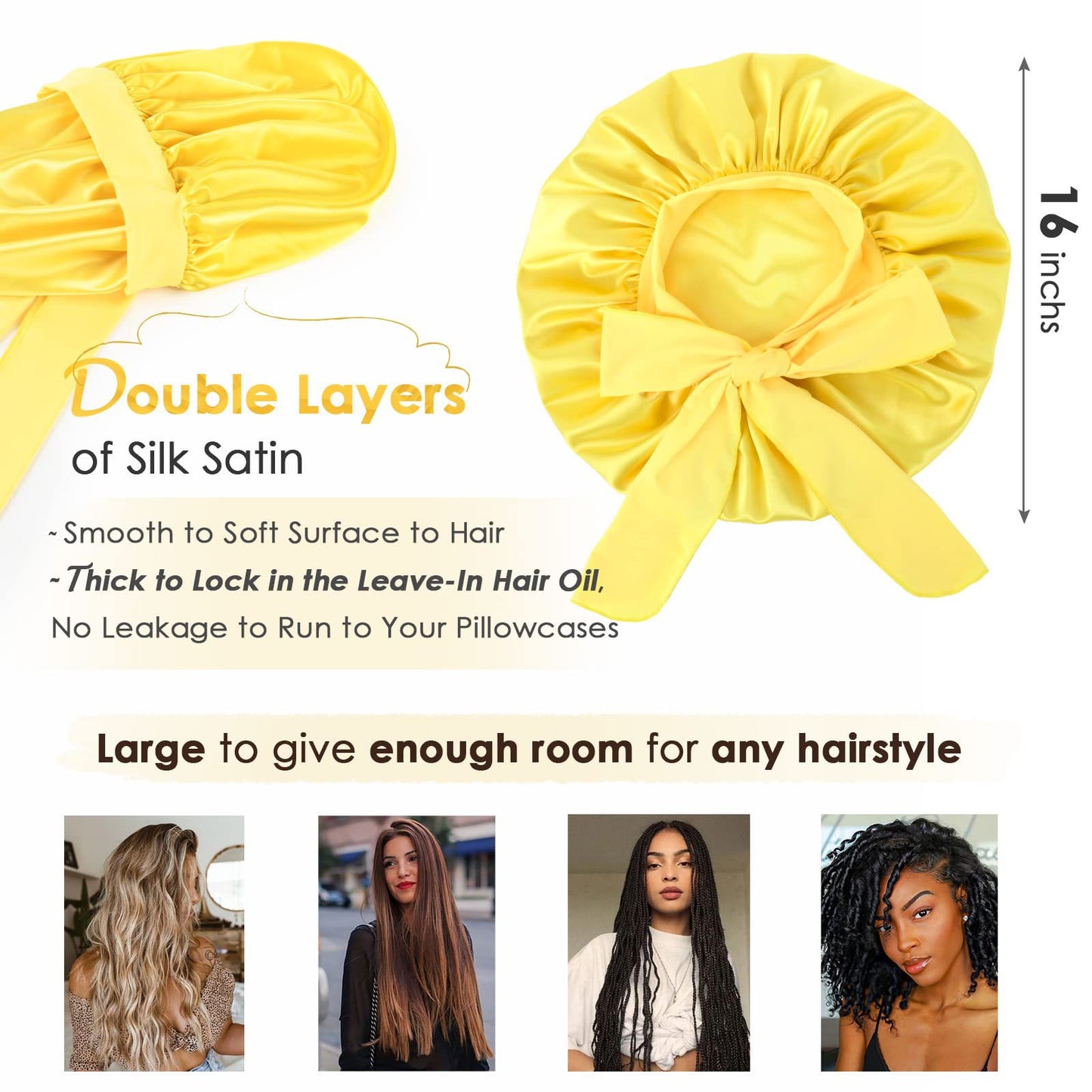 Khaki Luxury Double Layer Satin Bonnet with Bow Tie - Large Hair Protection Sleep Cap for All Hair Types