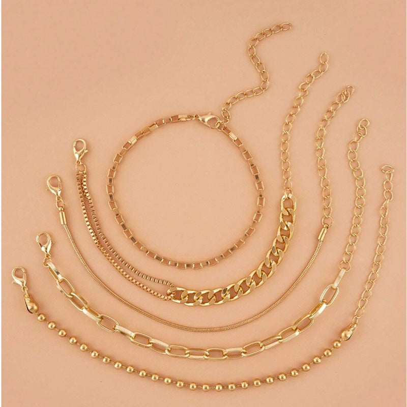 A Silver five-piece set Chic Multi-Layered Alloy Bracelet Set - Fashionable Stackable Jewelry