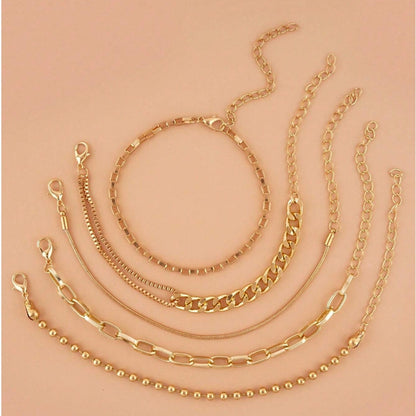 A Silver five-piece set Chic Multi-Layered Alloy Bracelet Set - Fashionable Stackable Jewelry