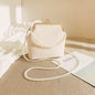 White Elegant Vintage Kiss-Lock Purse with Pearl Straps - Textured Frame Clutch Bag