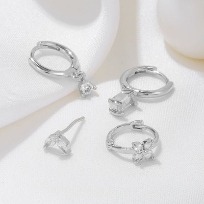 Four-piece set Gold Delicate CZ Earring Stacking Set - Huggie Hoops & Studs for Multiple Piercings