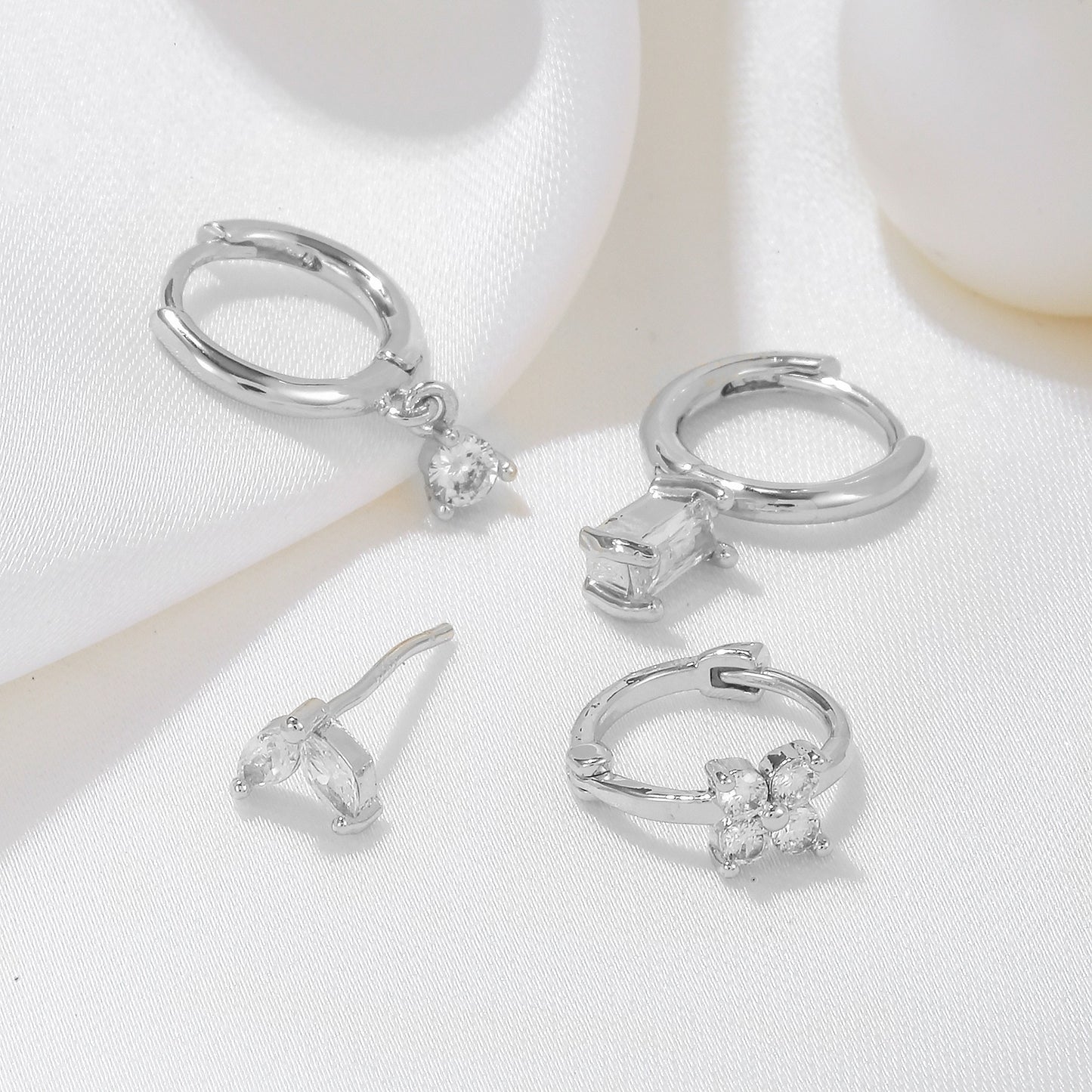 Three-piece set Gold Delicate CZ Earring Stacking Set - Huggie Hoops & Studs for Multiple Piercings