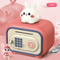 Interactive electronic piggy bank in red with rabbit on a pink background