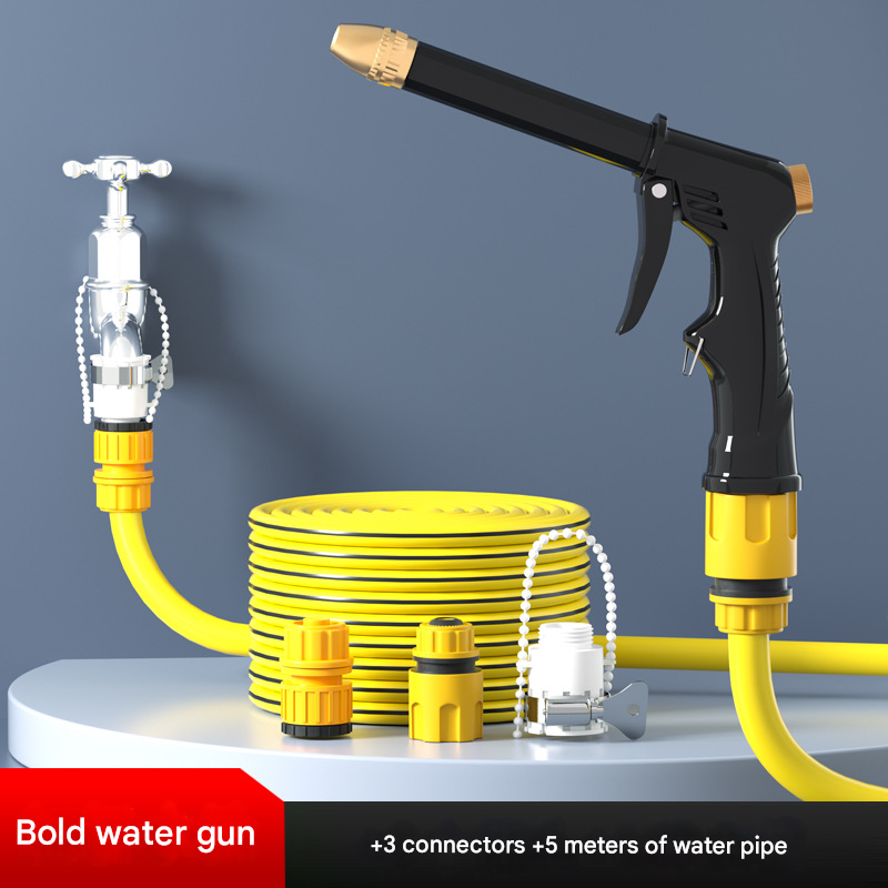 Yellow High-Pressure Car Wash Foam Gun & Hose Set - Adjustable Nozzle for Cleaning, Gardening & Pet Washing(5m)