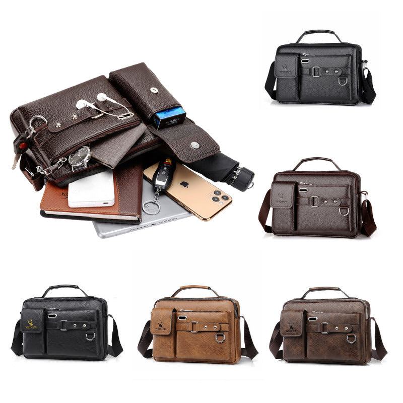 Plain black texture Men's Crossbody Shoulder Bag - Premium PU Leather Business & Commute Sling Bag